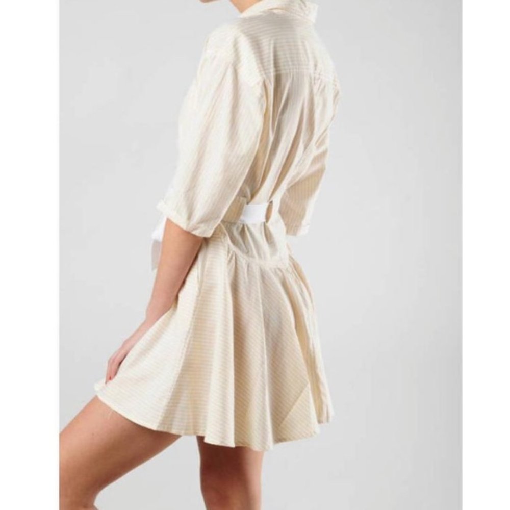 FREE PEOPLE Yellow Stripe with half sleeve Shirt Dress Size L - Picture 4 of 11